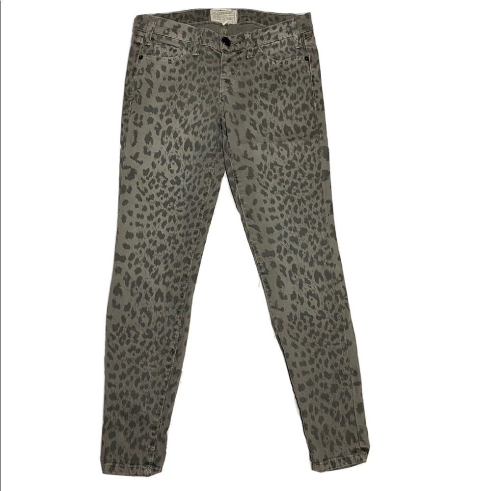 Current/Elliott Skinny Stiletto Gray Leopard Print Ankle Jeans Sz 24